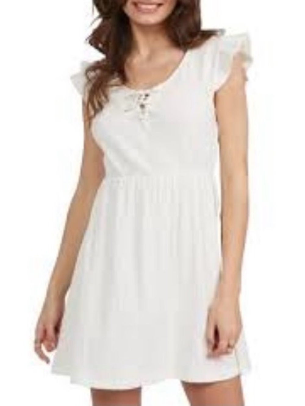 Roxy White Cotton Lace-Up Mini Dress